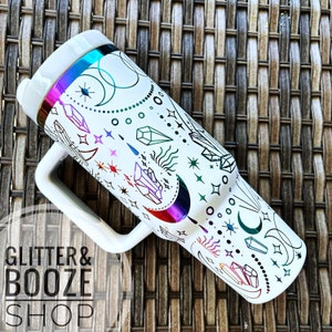 Gobelet gravé en cristal arc-en-ciel : Mug de voyage Witchy en acier inoxydable de 40 oz