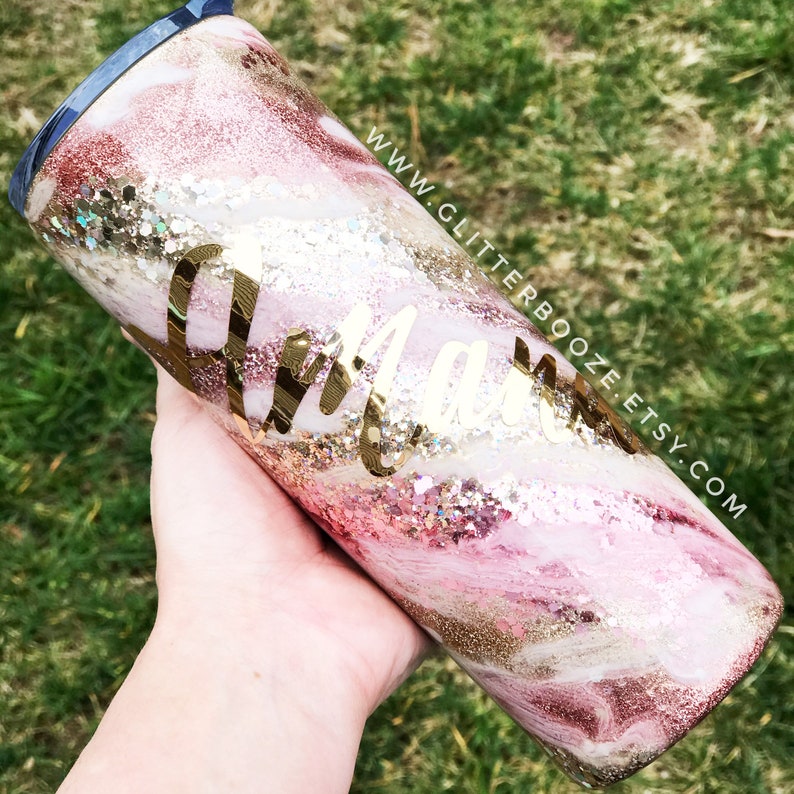 Gold Rose Gold Swirl Glitter Tumbler, Custom Milkyway Tumbler, Glitter