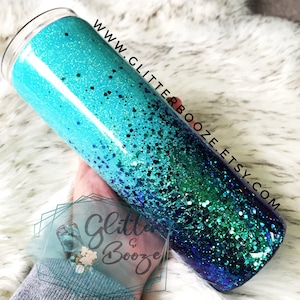 Ombre Glitter Tumbler, Epoxy Glitter Cup, Stainless Steel Tumbler, Personalized Glitter Tumbler, turquoise Teal Glitter Mug