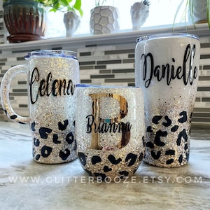 Leopard Ombré Glitter Tumbler, Custom Epoxy Tumbler, Cheetah Cup, Glitter Mug, Custom Glitter Travel Mug, black and gold glitter, teal ombré