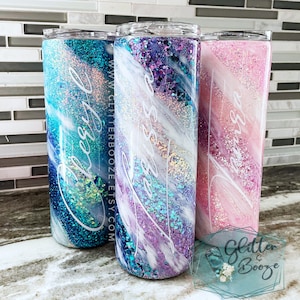 Glitter Swirl Tumbler, Epoxy Sealed Stainless Steel Travel Mug, Custom Marble Milky Way