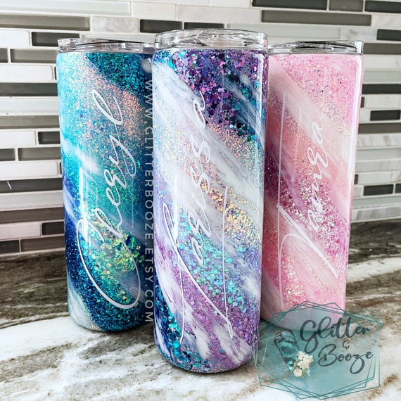 24 oz. Curved Tumbler with Handle (MULTI COLOR SWIRL with GLITTER)