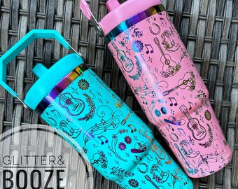 Engraved Country Music Tumbler: Rainbow Doodles, 40oz Waterbottle