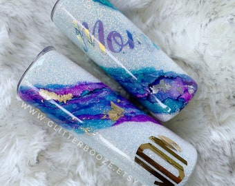 Custom Marble Tumbler, Ink Marble Epoxy Tumbler, Glitter Cup, Custom Travel Mug, Alcohol Ink Marble Tumbler, Watercolor Marble Tumbler