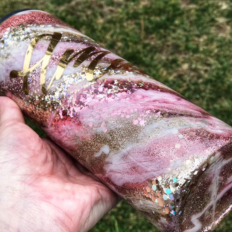 Gold Rose Gold Swirl Glitter Tumbler, Custom Milkyway Tumbler, Glitter