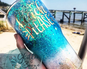 Beach Tumbler, Glitter Beach Tumbler, summer Ocean Tumbler,  Beach Please Cup, Stainless Steel Glitter Tumbler, Ocean Epoxy Cup