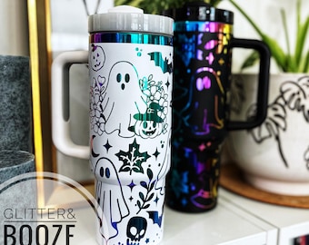 Ghost Engraved Tumbler: 40oz Halloween Stainless Steel Waterbottle