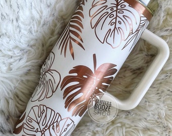 Monstera Tumbler, engraved copper tumbler, cream copper tumbler, plant mom tumbler, plant lover 40oz Tumbler, philodendron tumbler, monster