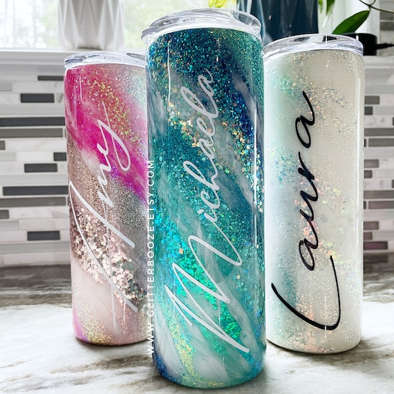 Glitter Swirl Tumbler, Epoxy Sealed CUP, Custom Marble Tumbler, Blue Opal  Milky Way Glitter Tumbler, Custom Travel Mug 