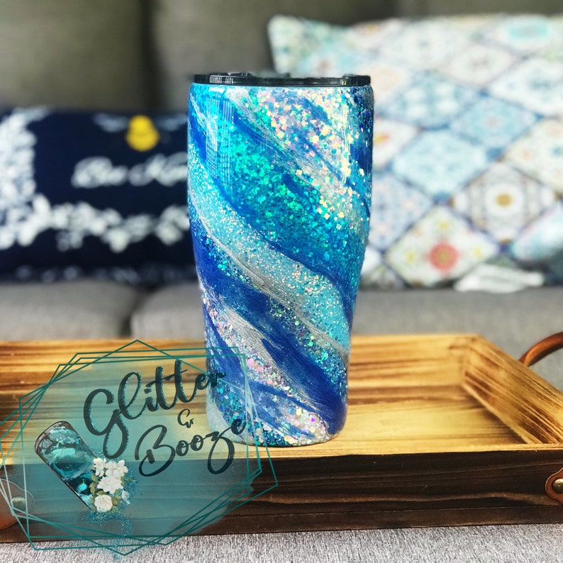 Glitter Swirl Tumbler Epoxy Sealed CUP Blue Marble Tumbler Etsy