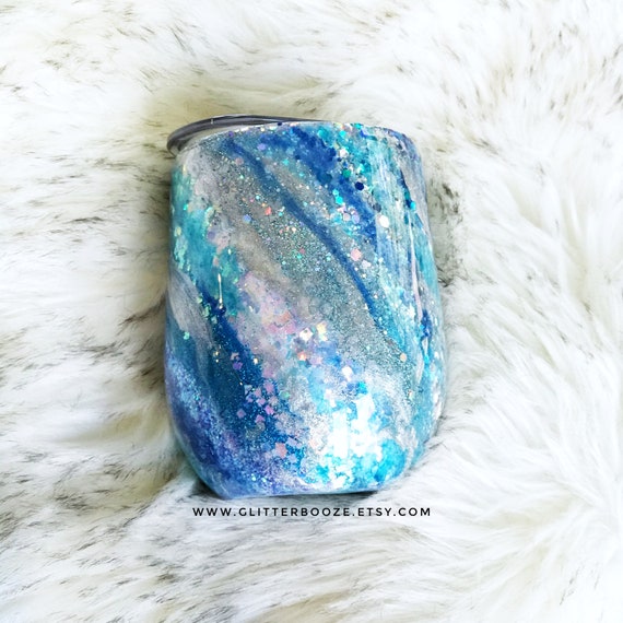 Glitter Swirl Tumbler, Epoxy Sealed CUP, Custom Marble Tumbler, Blue Opal  Milky Way Glitter Tumbler, Custom Travel Mug 