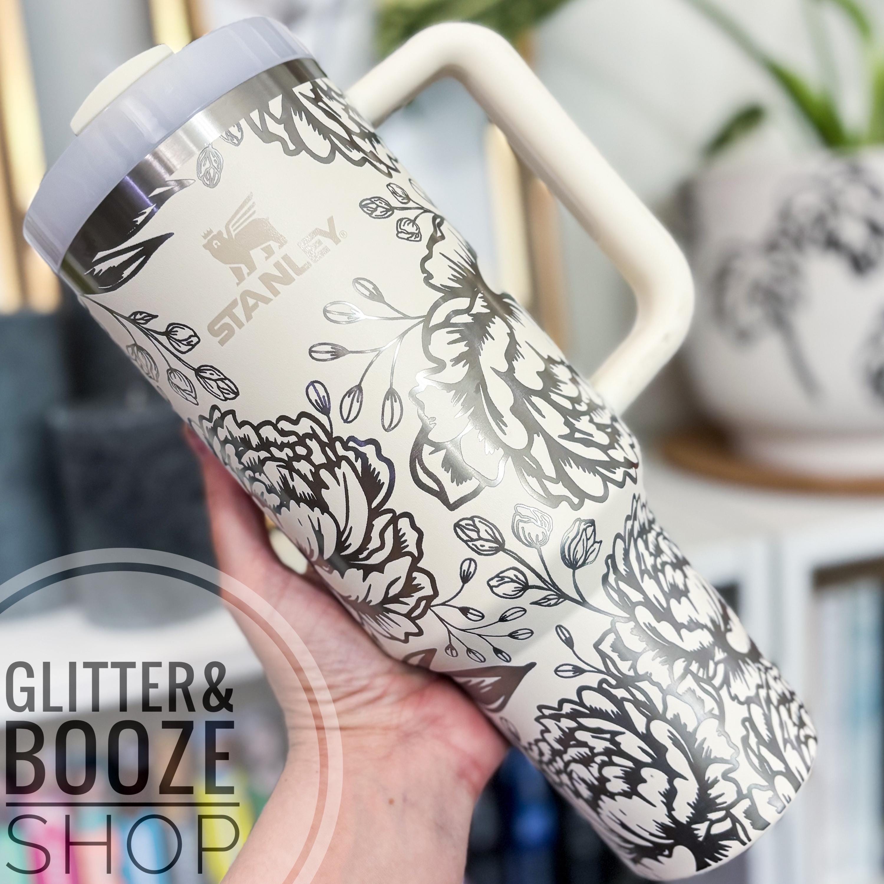 Engraved Peony Stanley Tumbler 40 Oz - Floral Insulated Water