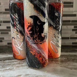 Halloween witch tumbler, custom glitter tumbler, witches brew tumbler, black swirl Halloween glitter mug, black cat cup, Halloween milkyway, image 4