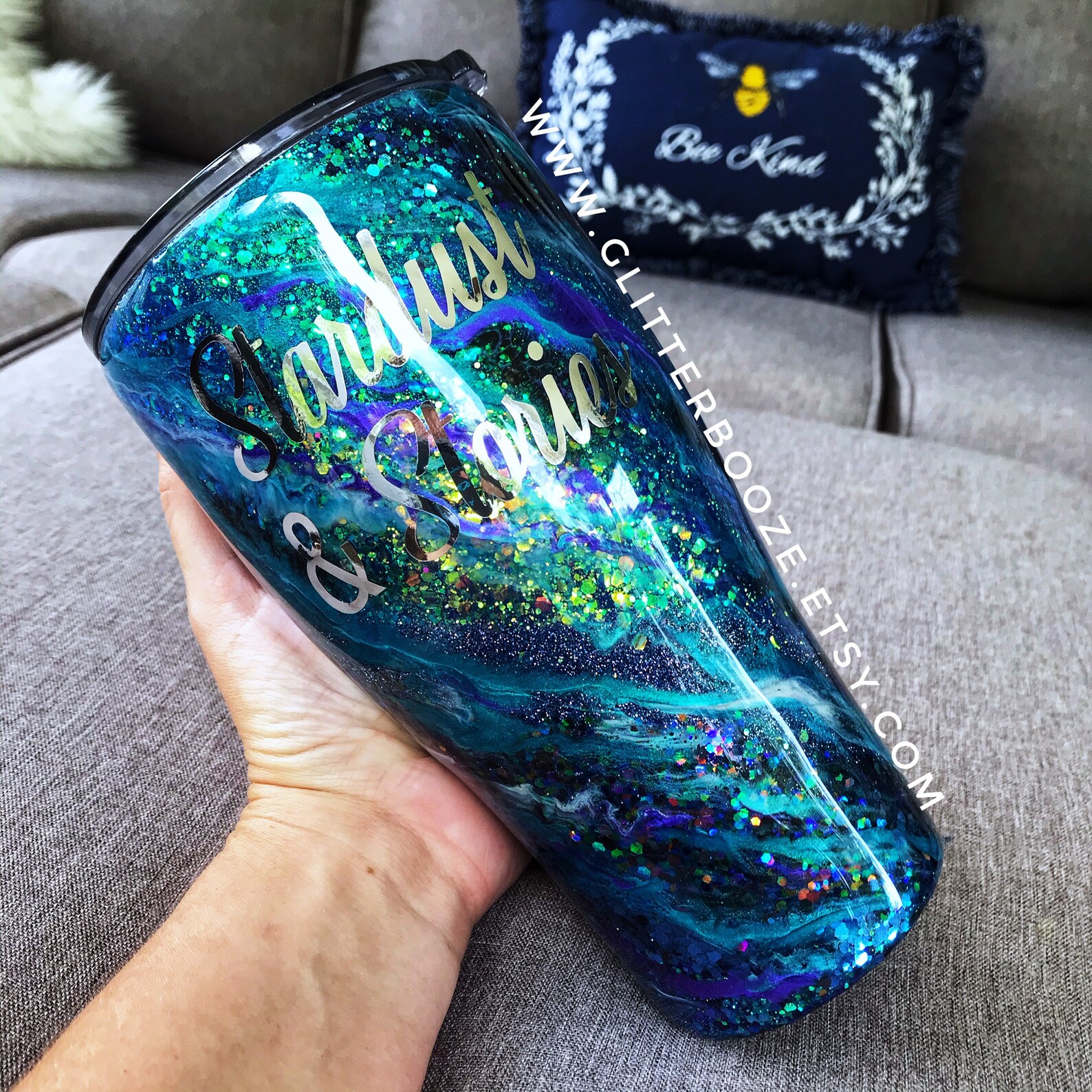 Glitter Swirl Tumbler Epoxy Sealed CUP black Blue Marble Etsy