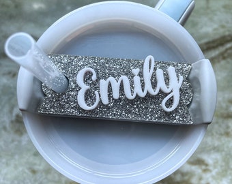 40oz/30oz tumbler name tag, tumbler name plate, custom acrylic lid topper, name tags for lid, glitter name tag