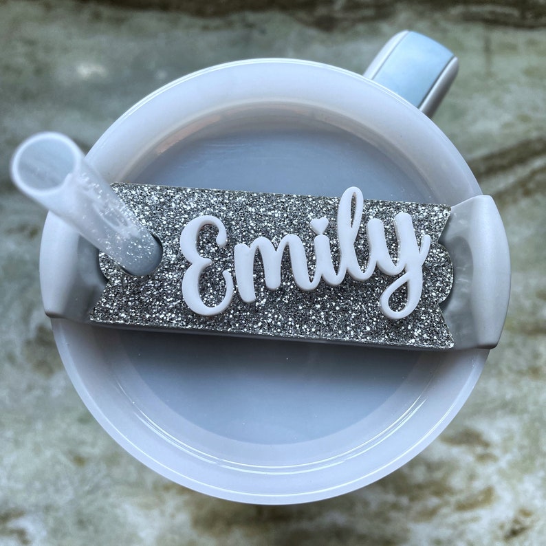 40oz/30oz tumbler name tag, tumbler name plate, custom acrylic lid topper, name tags for lid, glitter name tag image 6