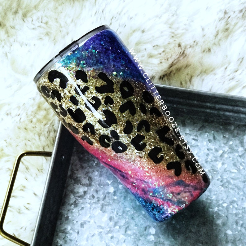 Leopard Swirl Glitter Tumbler Custom Epoxy Tumbler Cheetah Etsy