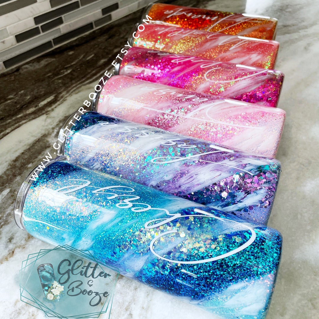 Glitter Swirl Tumbler: Custom Marble, Blue Opal, Milky Way, Epoxy