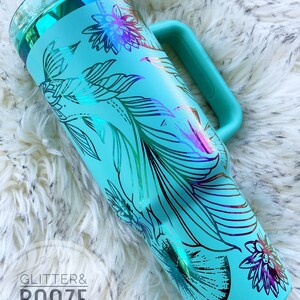 Gobelet arc-en-ciel koï gravé : scène sous-marine nénuphar, 40 oz avec anse