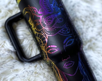 Medusa Rainbow Engraved tumbler, boho mythical engraved tumbler, witchy tumbler, engraved Stanley dupe, strong feminine custom gift feminist