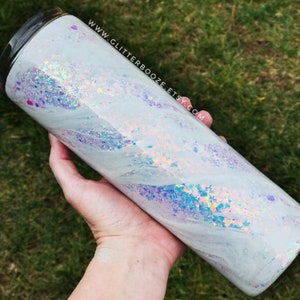 White Swirl Glitter Tumbler, BRide Milkyway Tumbler, Glitter Marble Tumbler, Personalized Milky Way Glitter Tumbler, Epoxy Coated Mug