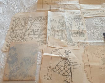 Vintage iron on transfers, slow stitching, embroidery transfers