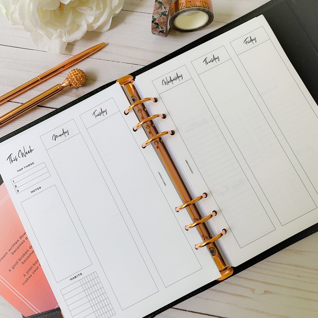 Weekly Planning Insert WO4P A5 Ring Bound Planner Refills Half Page