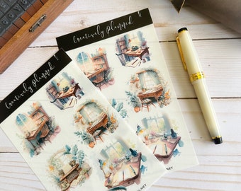 Writers Desk ~ Stickers ~ Scene ~ Writing ~ Journaling ~ Planning ~ Planner ~ Journal ~ TN ~ Travelers Notebook ~ Paper Craft