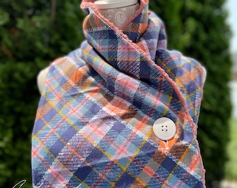Blue/Pink/Orange Plaid Scarf - 034