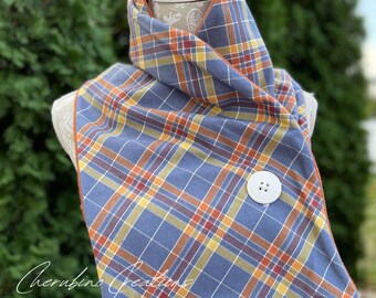 Blue/Yellow/Orange Plaid Scarf - 036