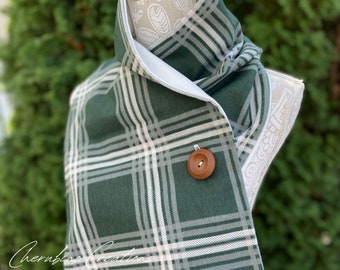 Green & Cream Plaid Scarf - 042