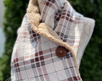 Cream/Rust/Gray Plaid Scarf - 002