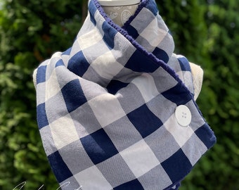 Blue & White Checked Plaid Scarf - 011