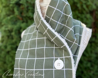 Olive Green and White Plaid Scarf - 044
