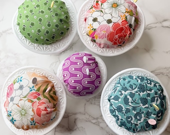 Homemade Pincushions in White Hat Antique Glass