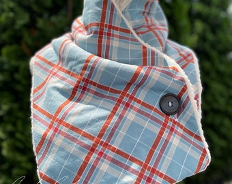 Blue & Orange Plaid Scarf - 028