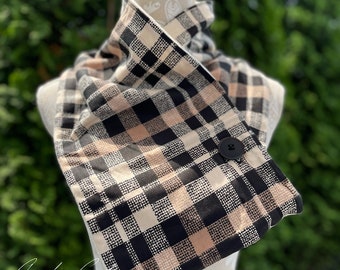 Black/Tan/Cream Plaid Scarf - 030
