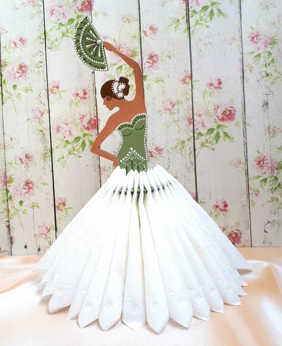 Desk Decor Organizer Decorative Napkin Holder Cutlery Unique Hostesses Autumn Table R Girl Flamenco Tango Green Gift For Her Ballerina