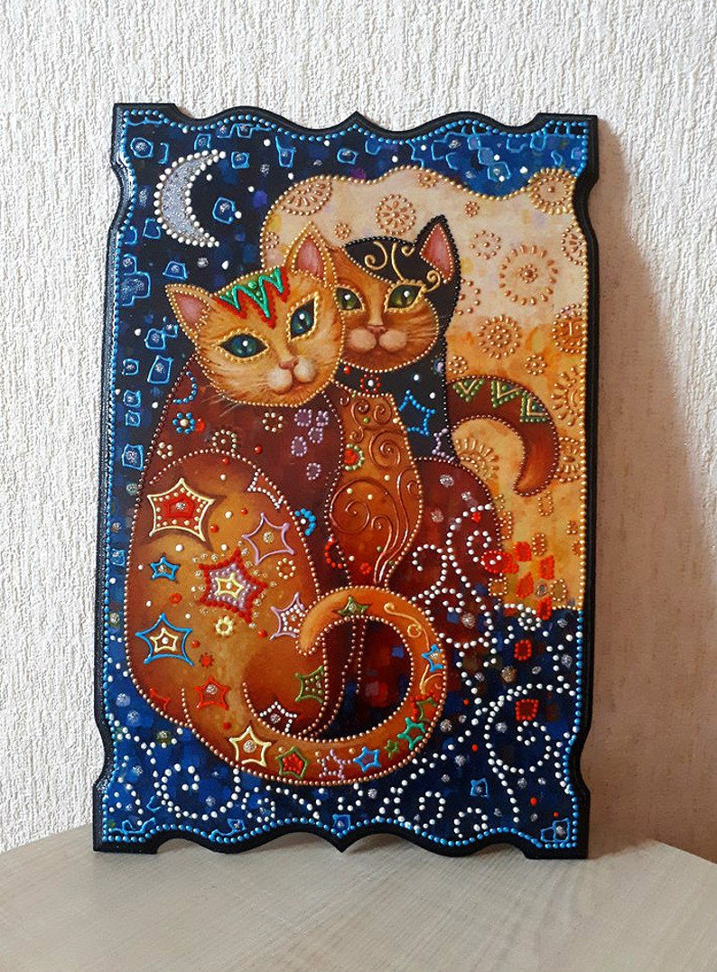 Set with cats house decor cats box painting wooden cat box cat Etsy