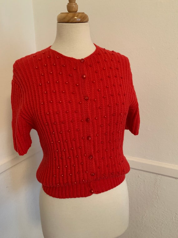 short sleeve red cardigan