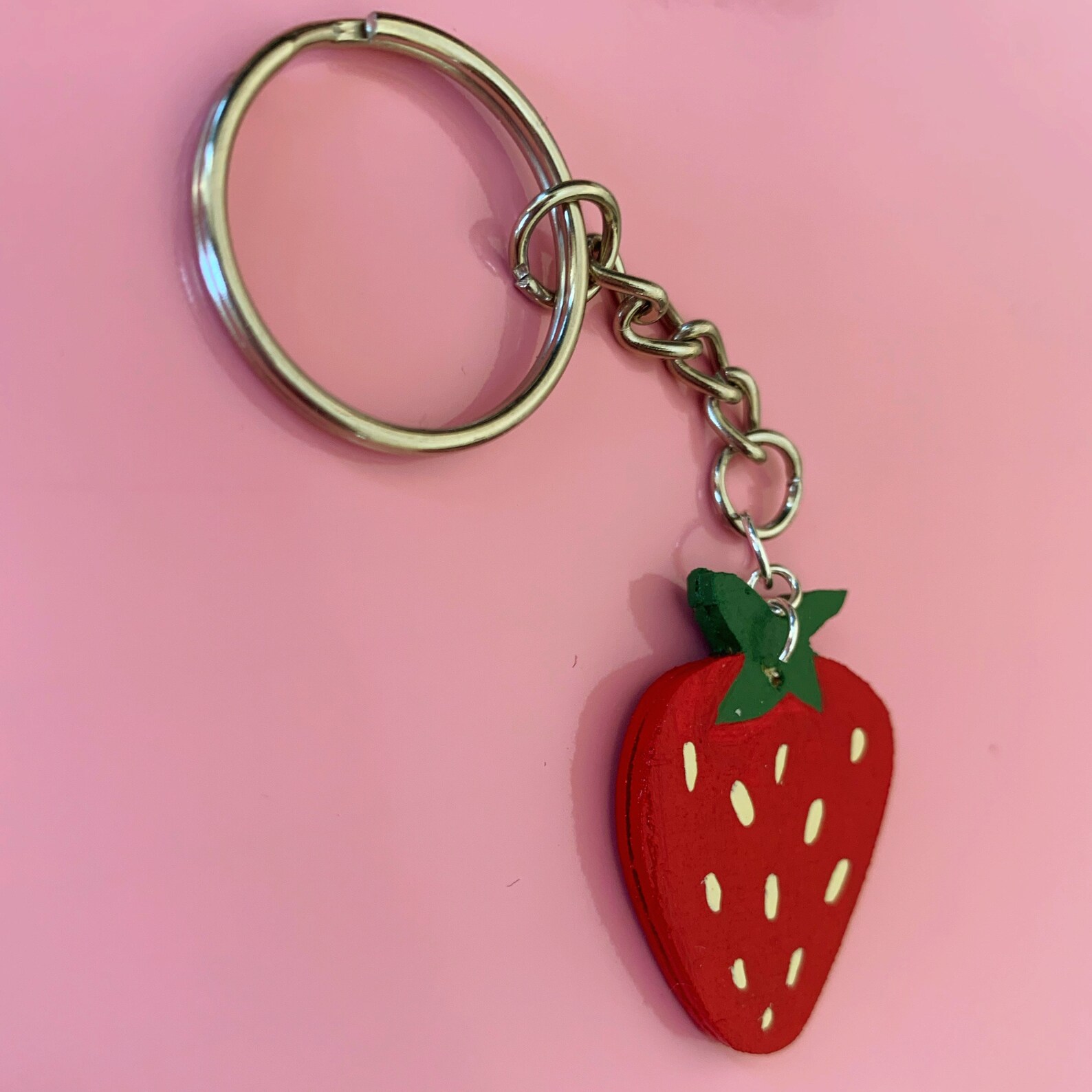 Handpainted Strawberry Keychain Etsy