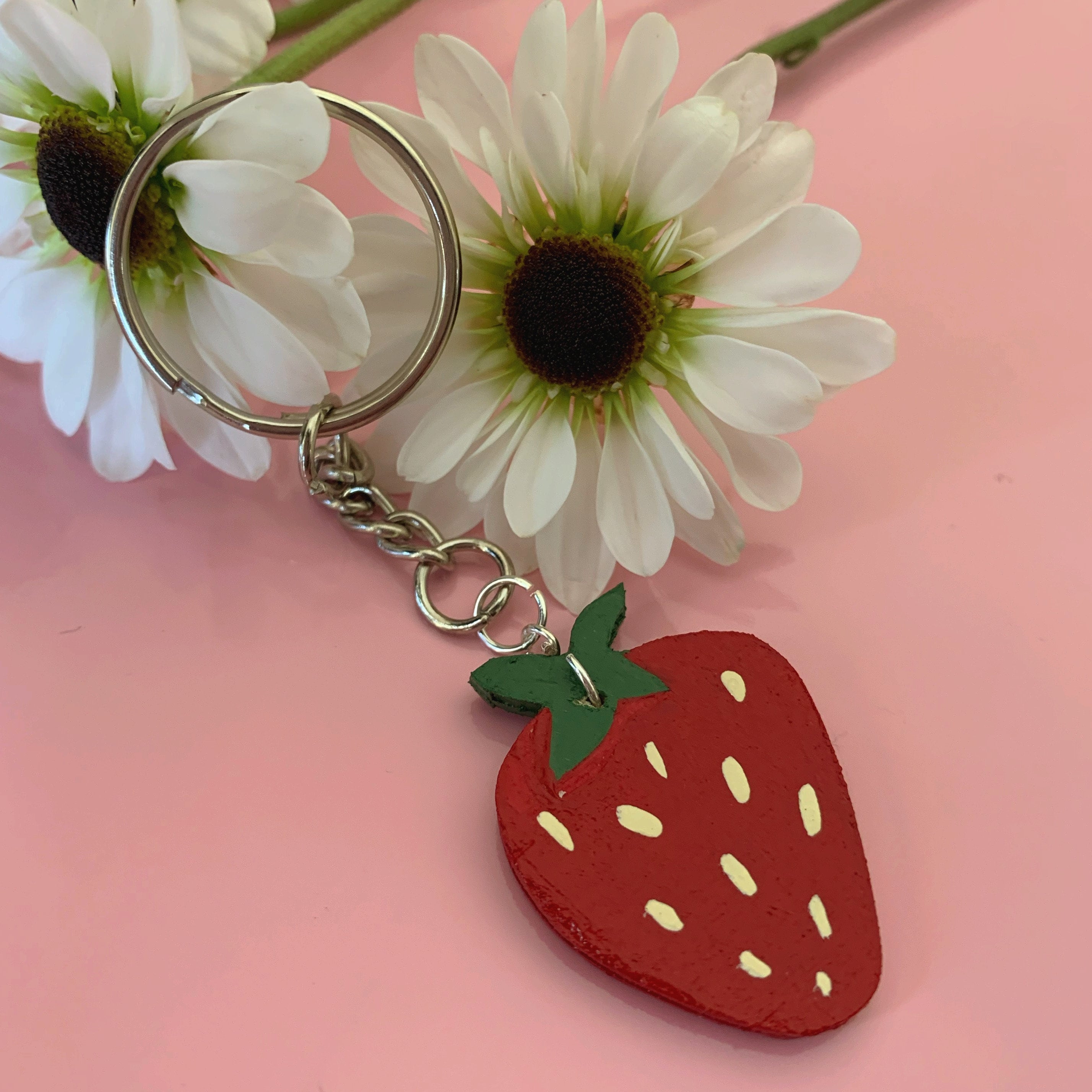 Handpainted Strawberry Keychain Etsy