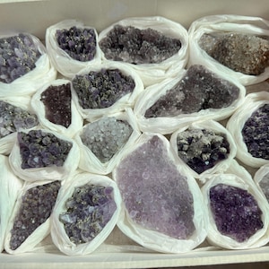 Amethyst Chalcopyrite Pyrite Mix minerals flat 230x300 millimetres natural crystal minerals specimen clusters souvenirs WholesaleMineralsBox