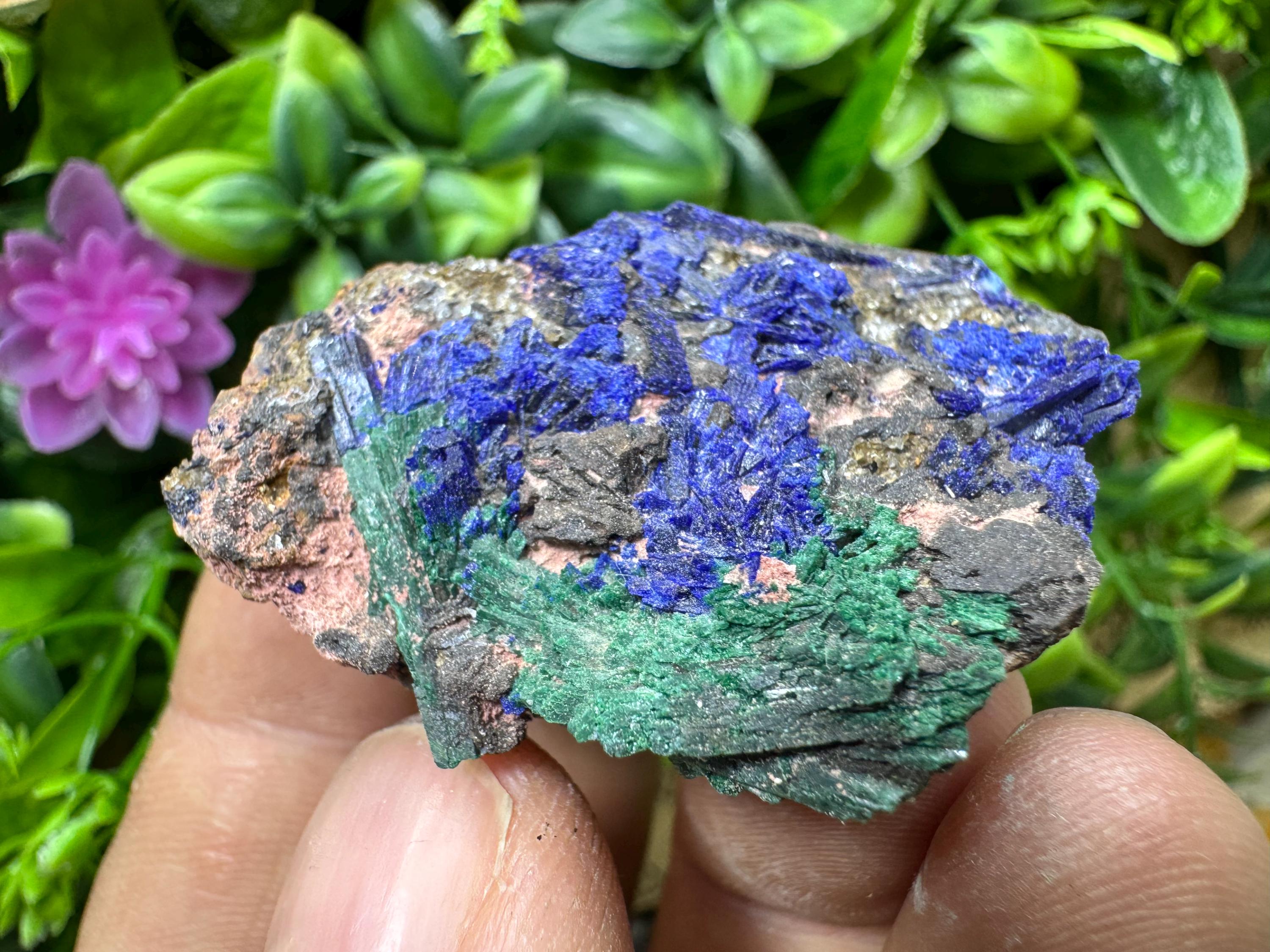 素晴らしいアズライトマラカイトゲーサイトモロッコ天然水晶鉱物標本