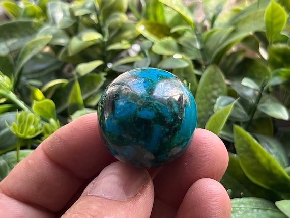 マラカイトとクリゾコラボール ペルー天然水晶鉱物標本クラスターお