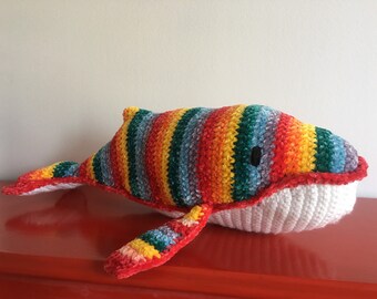 Crochet Whale: large amigurumi || baby safe plush || sea creature toy || newborn photo prop || nautical nursery | rainbow baby | lgbtq pride