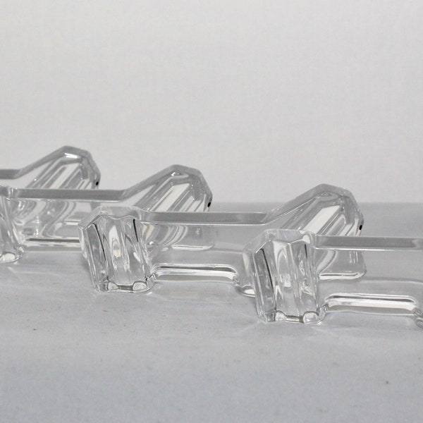 4 Dackel Hund Art Deco Stil Klarglas Messerbänke verkauft von Bombay Furniture Company