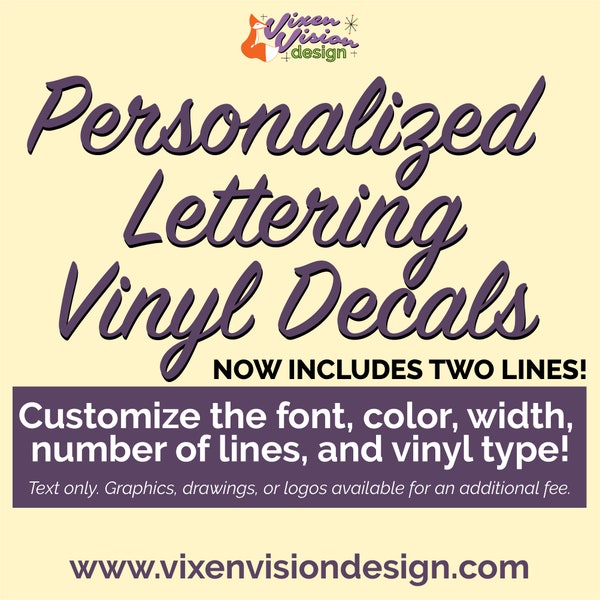 Personalized Lettering Vinyl Decals - Customize the font, color, width, lines, and vinyl type