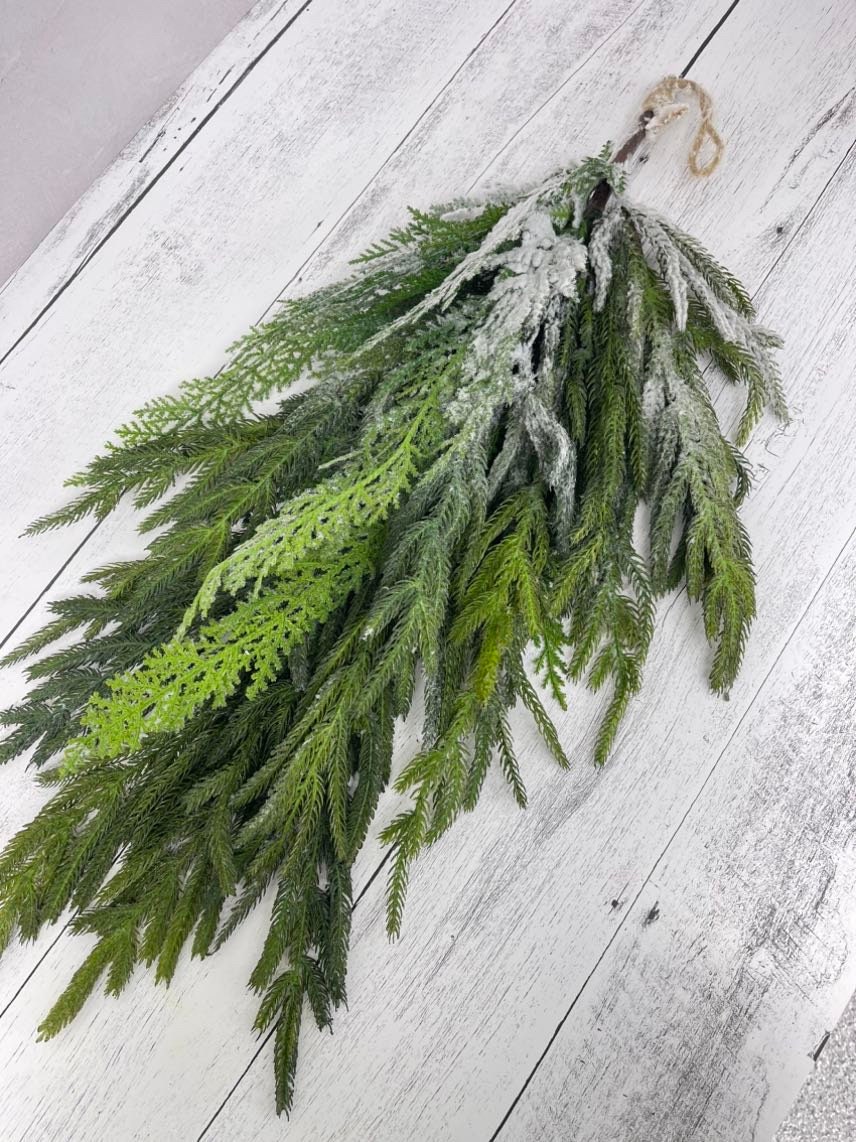 Norfolk Pine Stem Real Touch Green Faux Artificial Pine Spray Christmas Greenery  Winter Holiday Artificial Evergreen Cedar 