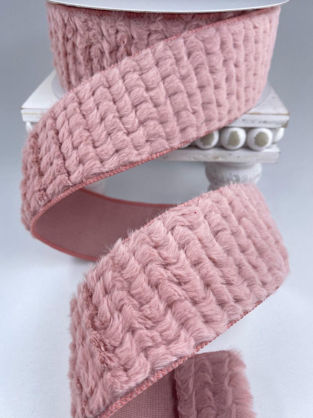Rustic Pink Ribbon Pink Christmas Tree Ribbon, Pink Wired Ribbon, Pink Faux Fur Ribbon ...
